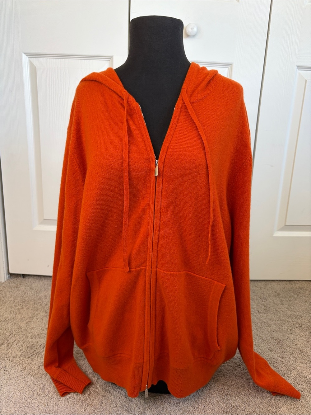 State 100% Cashmere Pumpkin Burnt Orange Full Zip Hoodie Sweater XXL NWT Fall